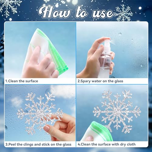 Glitter Snowflakes Window Clings for Glass Windows (93 Count)