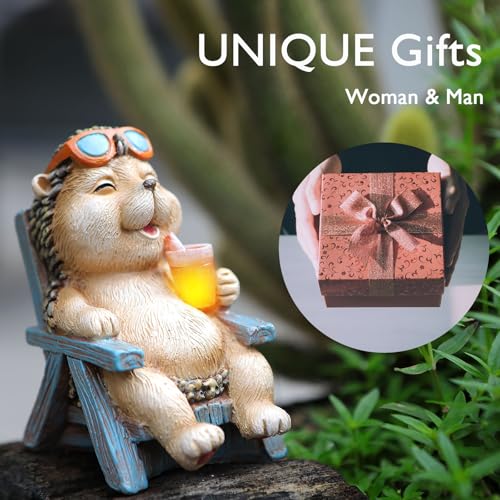 Hedgehog Statue Outdoor Solar Garden Decor for Outside Lawn Yard Patio