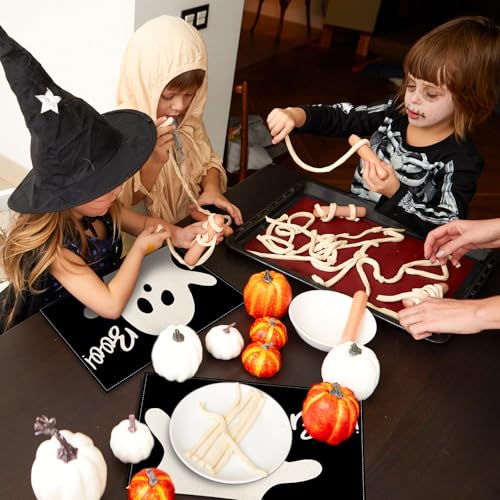 Halloween Ghost Placemats Black Cute Ghost Boo Table Mats 12 x 18 Inch Trick or Treat Kitchen Place Mats for Party Home Dining Table Decoration (4 Count)