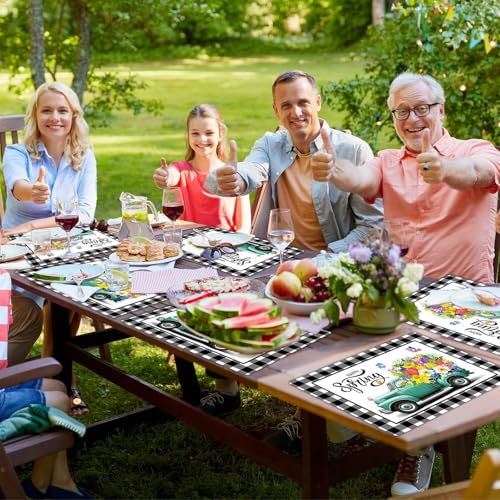 Happy Spring Placemats Set of 6 Black White Plastic Table Mat 17×13×0.04in (6 Count)