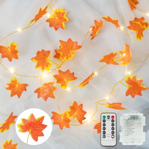 33FT 100 LED Maple Leaf String Lights Battery Operated Copper Wire