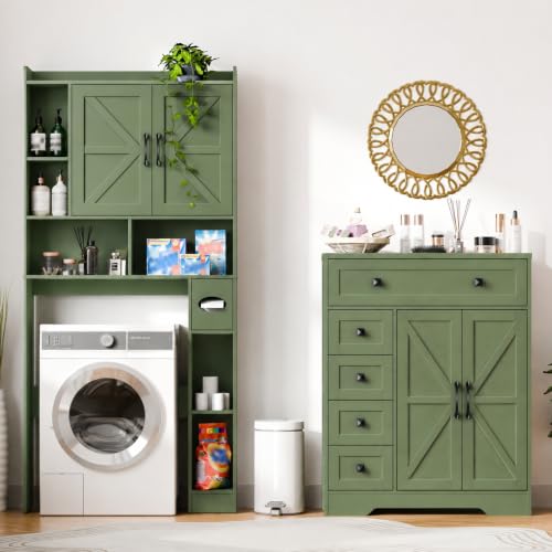 Farmhouse Storage Cabinet with 2 Doors and 5 Drawers