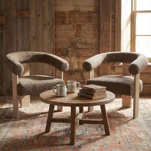 Barrel Accent Chairs Set of 2 with Armrests and Rubberwood Legs (2 Count)