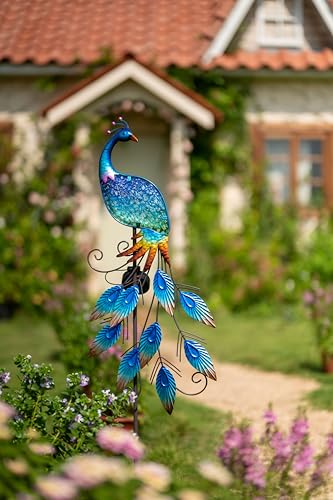 Solar Metal Glass Peacock Stake Light Gift 40"