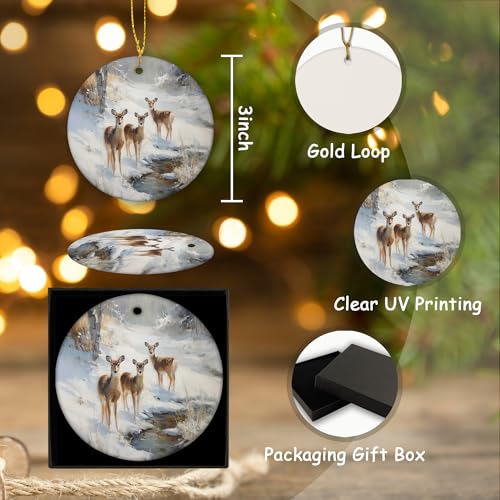 Rustic Winter Deer Ceramic Ornament Gifts