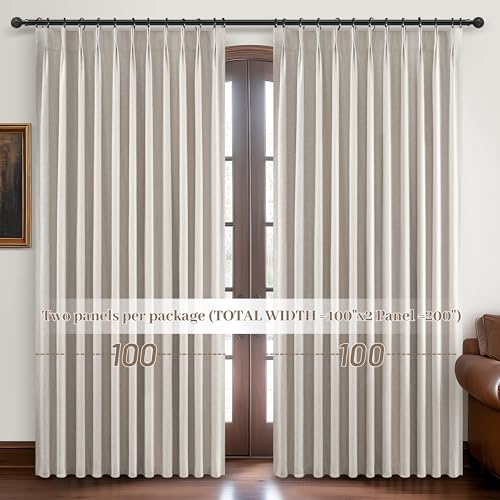 Curtains 100 Inch Length Wide Pinch Pleated Blackout for Sliding Glass Door (2 Count)