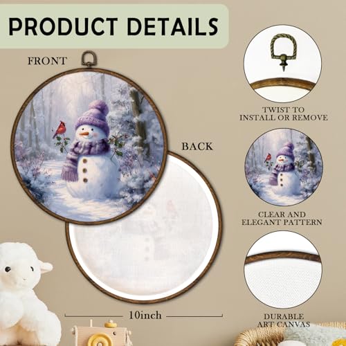 Winter Snowman Purple Christmas Wall Art Decor Framed