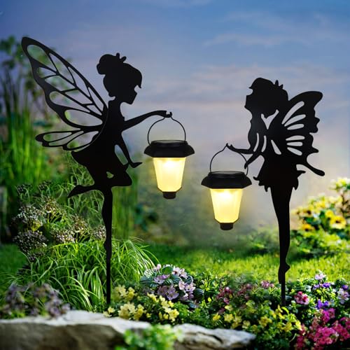 2 Pack Solar Fairy Garden Metal Stake Decorative Lantern (2 Count)