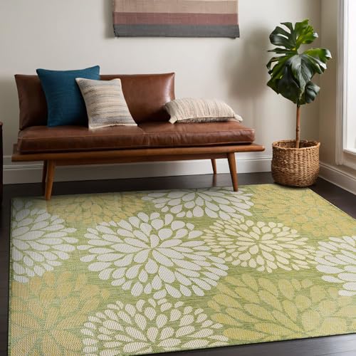 Outdoor Rug 8x10 Modern Exotic Tropical Leaf Area Rugs for Indoor and Outdoor Patio Deck Porch Garden Water Resistant Washable Outside Carpet