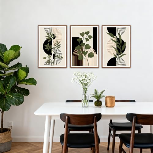 KAlRNE Boho Sage Green Decor Botanical Framed Line Wall Art Set (3 Count)