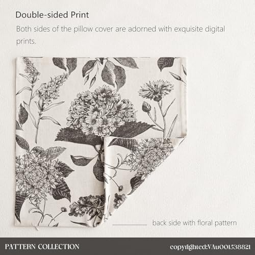 Set of 2 Linen Floral Vintage Throw Pillow Covers Neutral Accent Print Decorative Cushion Covers Farmhouse Boho Home Decor for Sofa Chair Couch Bedroom Living Room