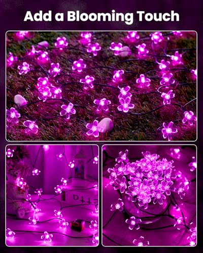 2 Pack Total 52FT 120 LED Flower Solar String Lights Outdoor Waterproof Fairy Lights for Garden Yard Fence Patio Christmas Tree Wedding Party Decor (120 Count)