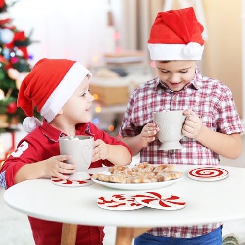 Christmas Candy Cotton Coasters Red White Peppermint Handmade Braided Drink Coasters Absorbent Cup Mats for Xmas Holiday Party Home Table Decor (4 Count)