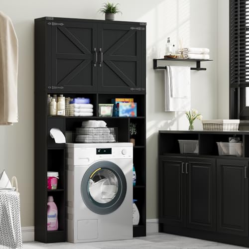 Storage Cabinet Over Toilet with 2 Barn Doors