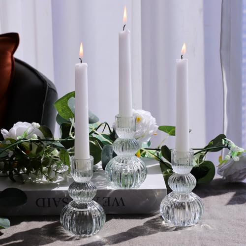 3pcs Clear Taper Candle Holders 4.3" H (3 Count)