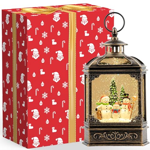 Christmas Snow Globe Lantern Water Glittering Snowman Family with Music & Timer