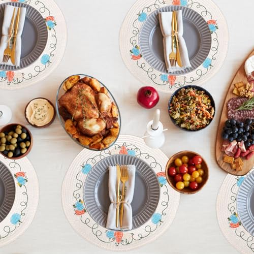 4 Pcs Round Fall Placemats Pumpkin Embroidered Place Mats Autumn Dinner Table Mats for Home Harvest Thanksgiving Holiday Party Decor (4 Count)