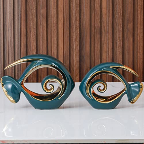 Green Gold Ceramic Fish Figurines