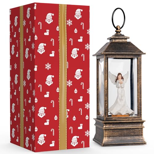 Christmas Snow Globe Lantern Water Glittering Angel with Dove
