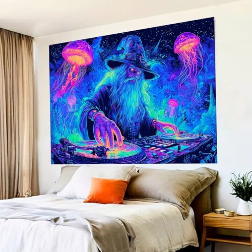 Blacklight Tapestry Wizard DJ Party Backdrop 78 x 59 Inch