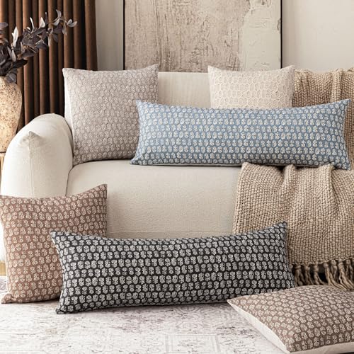 Long Floral Print Lumbar Throw Pillow Covers 14×36 Dusty Blue (2 Count)