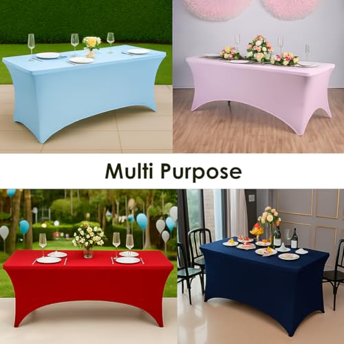 2 Pack 8ft Navy Blue Spandex Tablecloth Fitted Stretch Cover Rectangle Universal Fit for Folding Tables Wrinkle (2 Count)