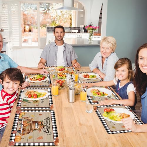 Fall Placemats Set of 6 Buffalo Plaid Plastic Table Mat 17×13×0.04in (6 Count)