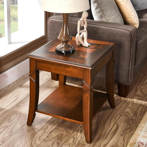 Solid Wood End Table with Storage Shelf