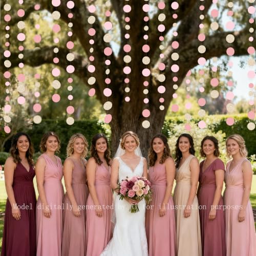 Champagne Gold Rose Pink Polka Dot Garland Champagne Dusty Pink Circle Dot Hanging Streamer Banner for Birthday Bridal Shower Wedding Engagement Retirement Boho Party Decorations Supplies