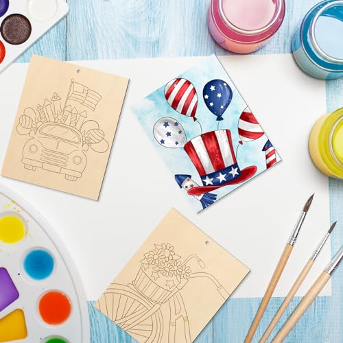 10 Pieces Large 4th of July Unfinished Wood Crafts to Paint for Adults