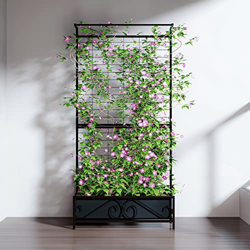 Metal Planter with Trellis Raised Bed with Trellis for Vine Climbing Plants Flowers