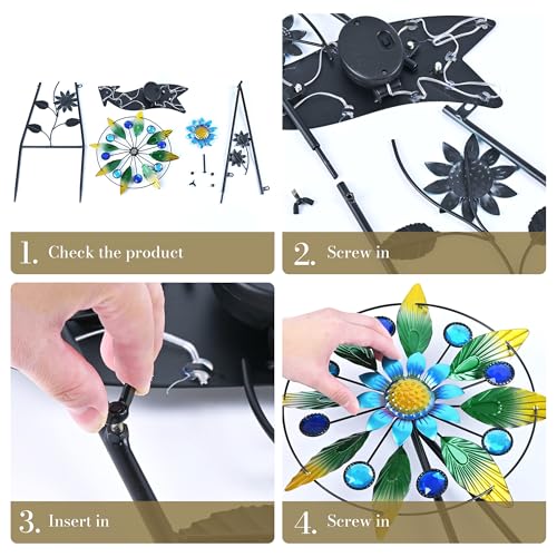 Solar Metal Hummingbird Wind Spinner Garden Stake 26"