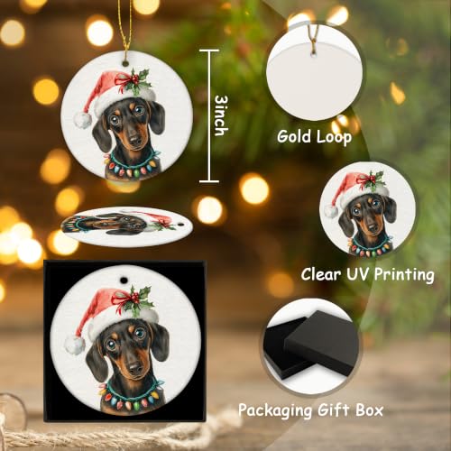 Santa Dachshund Dog Christmas Ceramic Ornament