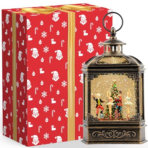 Christmas Snow Globe Lantern Water Glittering Nutcracker Ballet Stage with Music & Timer