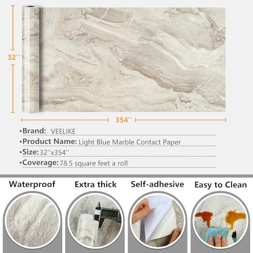 Wide 32''x354'' Beige Gold Marble Contact Paper for Countertops Peel and Stick Waterproof Countertop Vinyl Wallpaper for Kitchen Bathroom Glossy Marble Wallpaper Peel and Stick for Walls Table (79 Sq Ft)