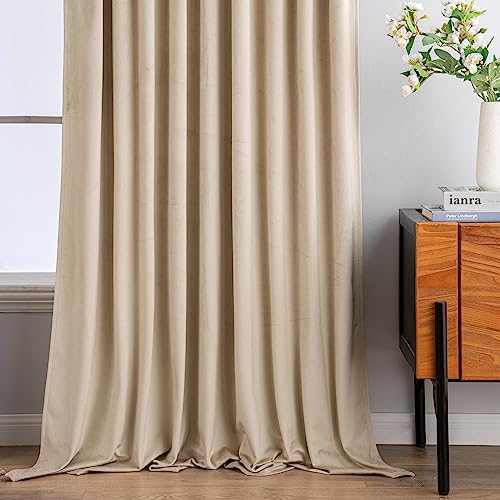 Camel Beige Velvet Pinch Pleat Blackout Curtains W52 X L108 Inches (2 Count)