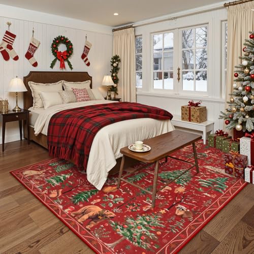 Christmas Area Rug 8x10 Red Animal Living Room Carpet Bedroom Rug (80 Sq Ft)