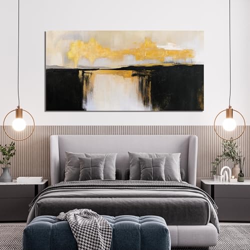 Black and Gold Abstract Wall Art Print For Bedroom Wall Decor 20x40"