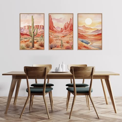 Boho Desert Plant Framed Canvas Wall Art Set