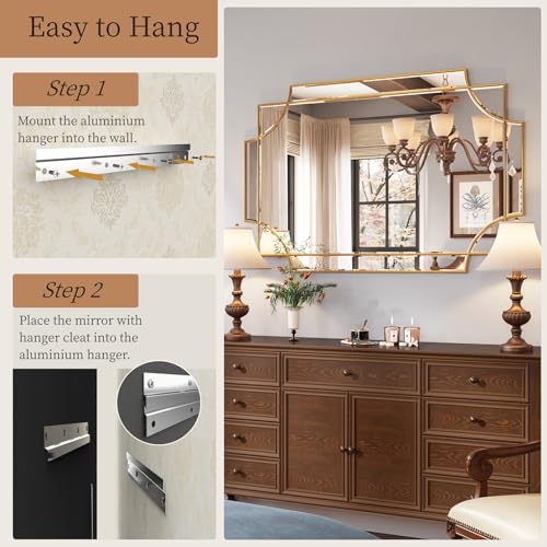 30"x48" Gold Foil Scalloped Edge Decorative Vanity Wall Mirror