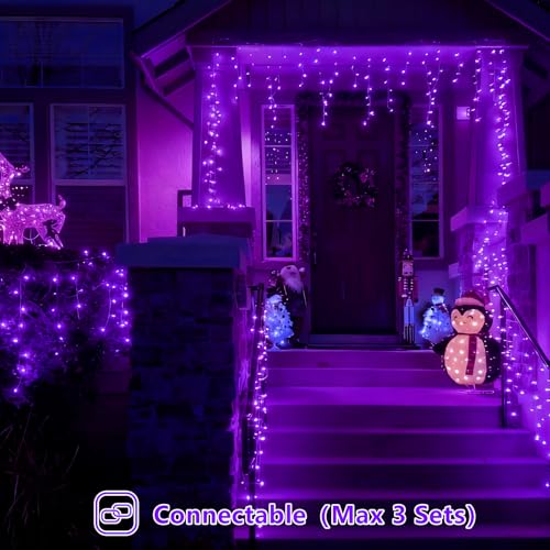 33ft 400 LED Purple Icicle Christmas Lights Outdoor Waterproof (33 Foot)