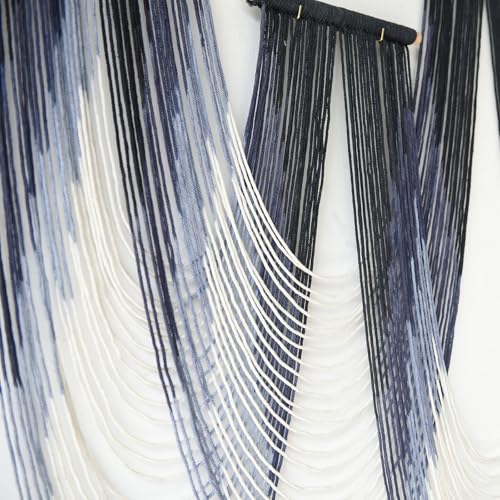 Macrame Wall Hanging Dip Dyed Blue Fiber Art Tapestry Boho Wall Decor