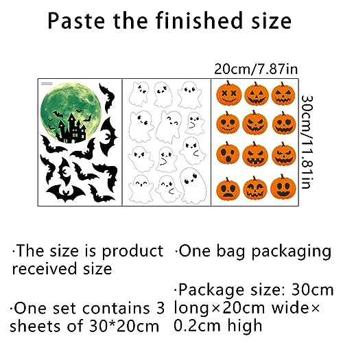 3 Sheets Glow in the Dark Halloween Window Clings Luminous Halloween Window Stickers Pumpkin Ghost Wall Decor Glowing Window Clings for Scary Halloween Theme Party Decorations
