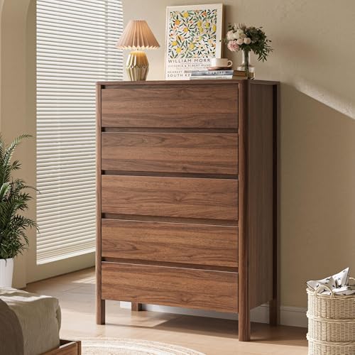 Walnut 5 Drawer Dresser for Bedroom