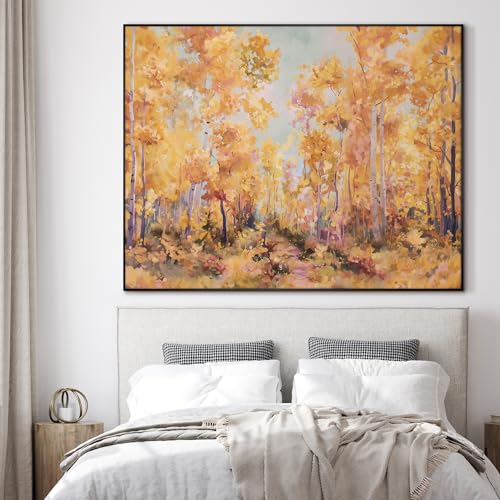 60"x72" Extra Large Framed Wall Art Golden Autumn Forest Path with Vibrant Foliage for Home Living Room Bedroom Decor