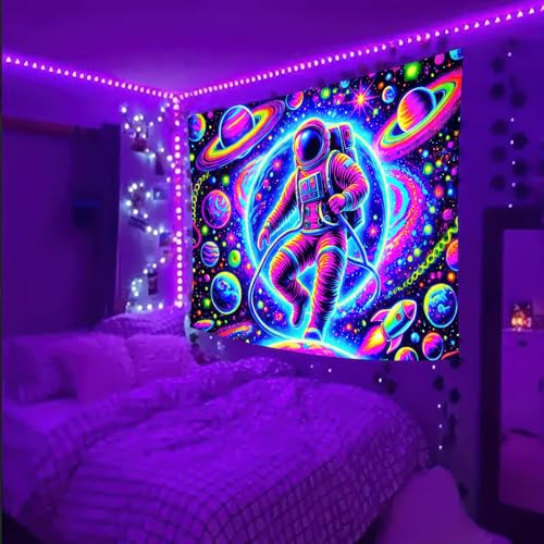 Blacklight Tapestry Astronaut Space Bedroom Decor 78 x 59 Inch
