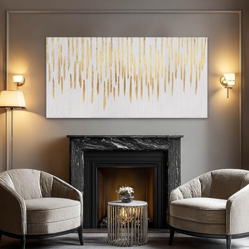 Gold Wall Decor Abstract Wall Art for Living Room White Canvas Pictures Artwork for Gallery Hotel 24"x48"