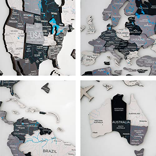 Handmade 3D Wood World Map Wall Art Large Wall Decor Track Your World Travels