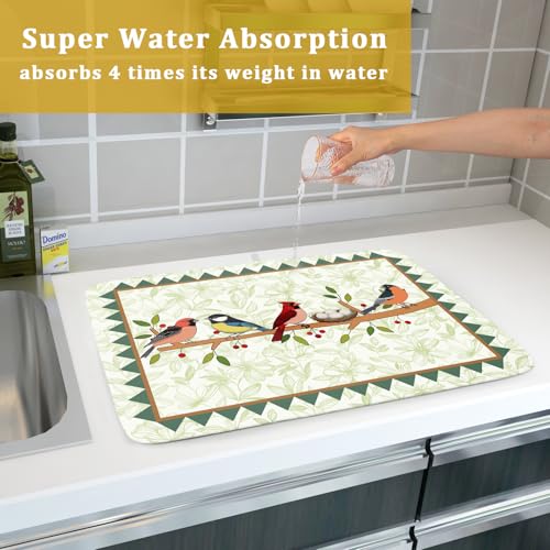 Spring Dish Drying Mat for Kitchen Counter Cute Bird Summer Super Absorbent Reversible Microfiber Kitchen Countertop Protector Dishes Pad Large 18x24 inch