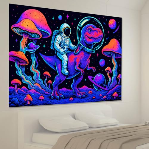 Blacklight Tapestry Astronaut Dinosaur Wall Art 78 x 59 Inch
